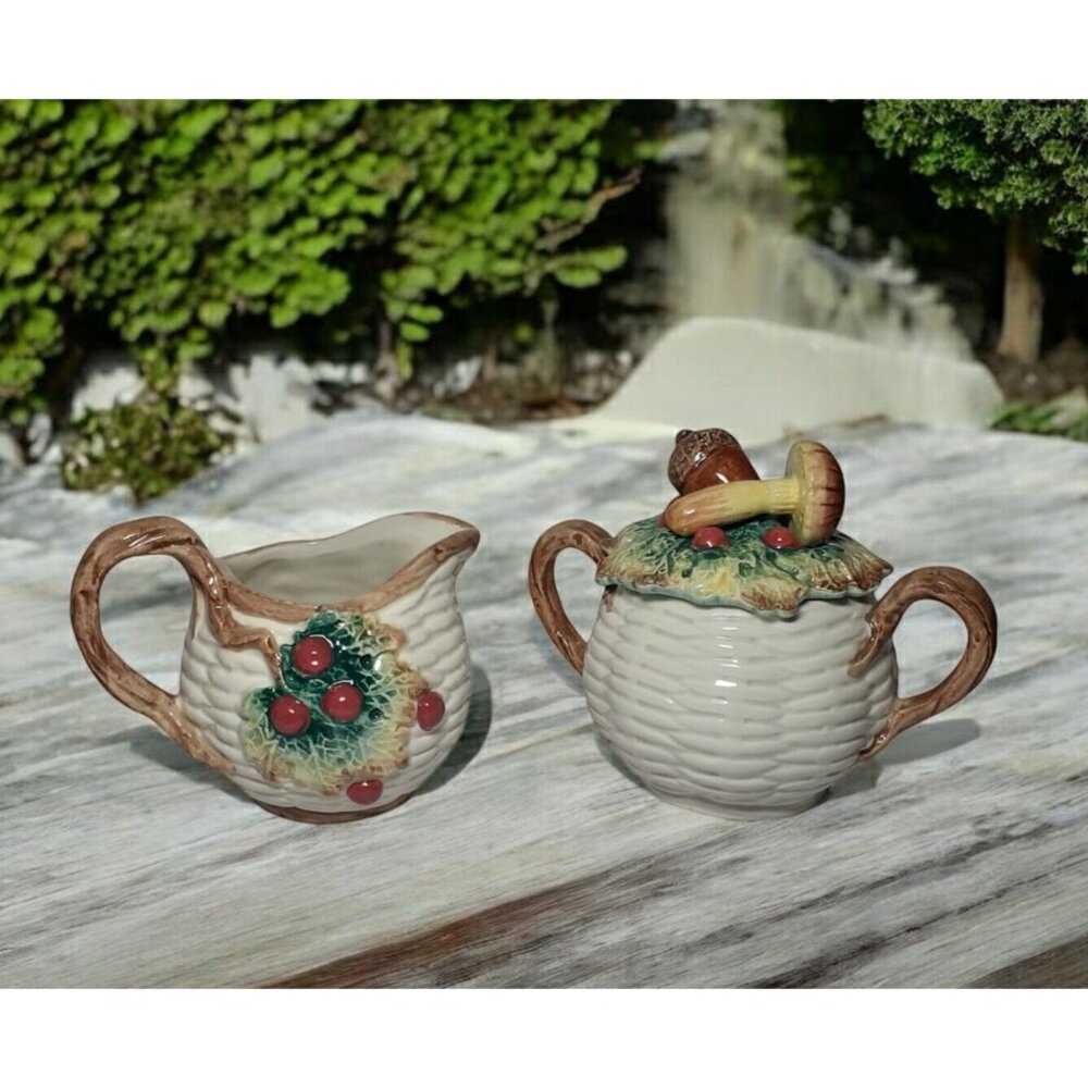 VTG Fitz and Floyd Woodland Foliage Mushrooms Acorns Harvest Sugar Creamer RARE